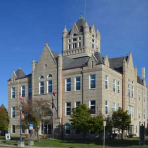 A large stone building of courthouse.