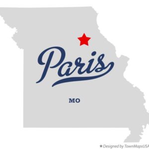 Map of Missouri highlighting Paris location.